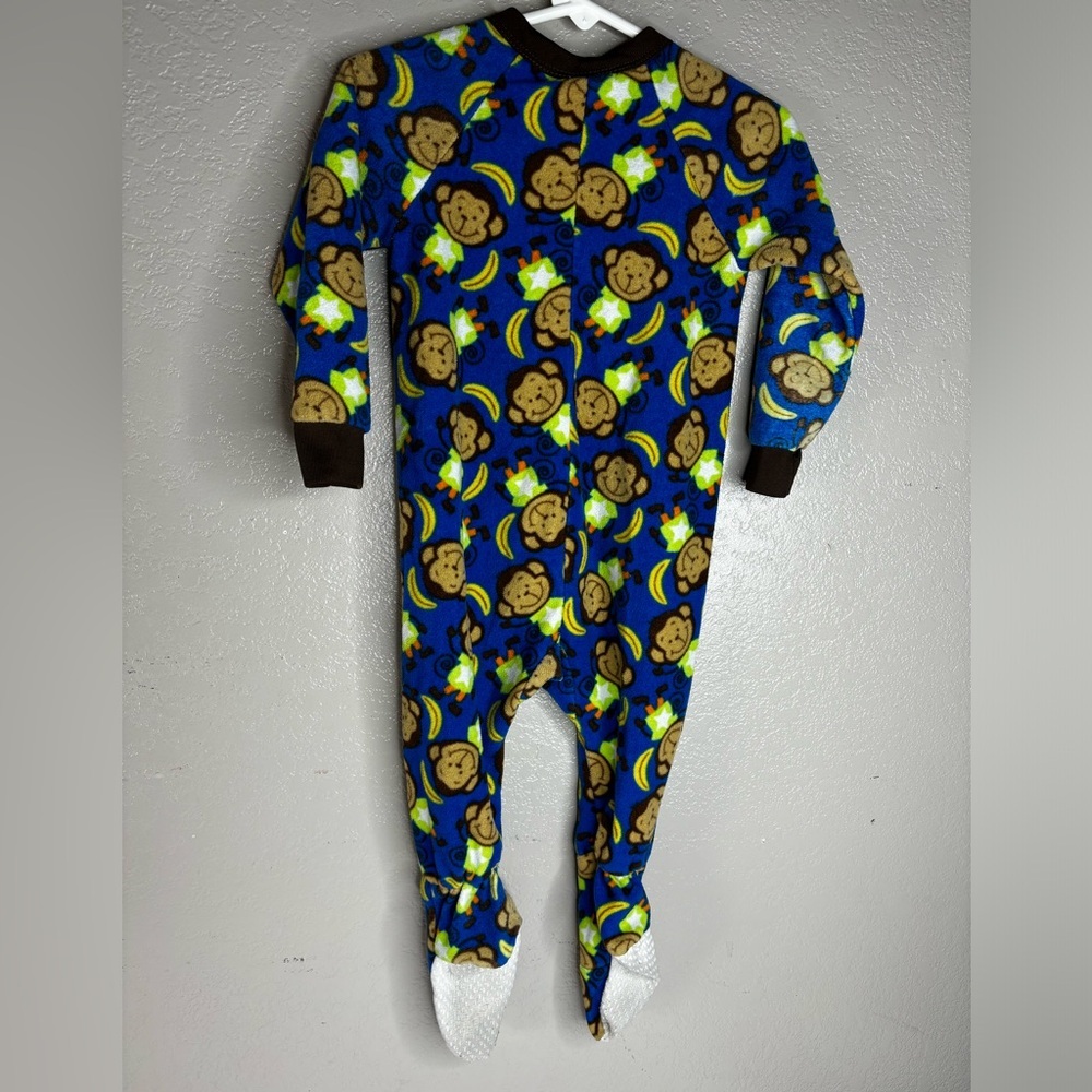 Mon Petit Toddler Boys Blue Monkey and Banana One Piece Full Zip Sleeper 18 mo